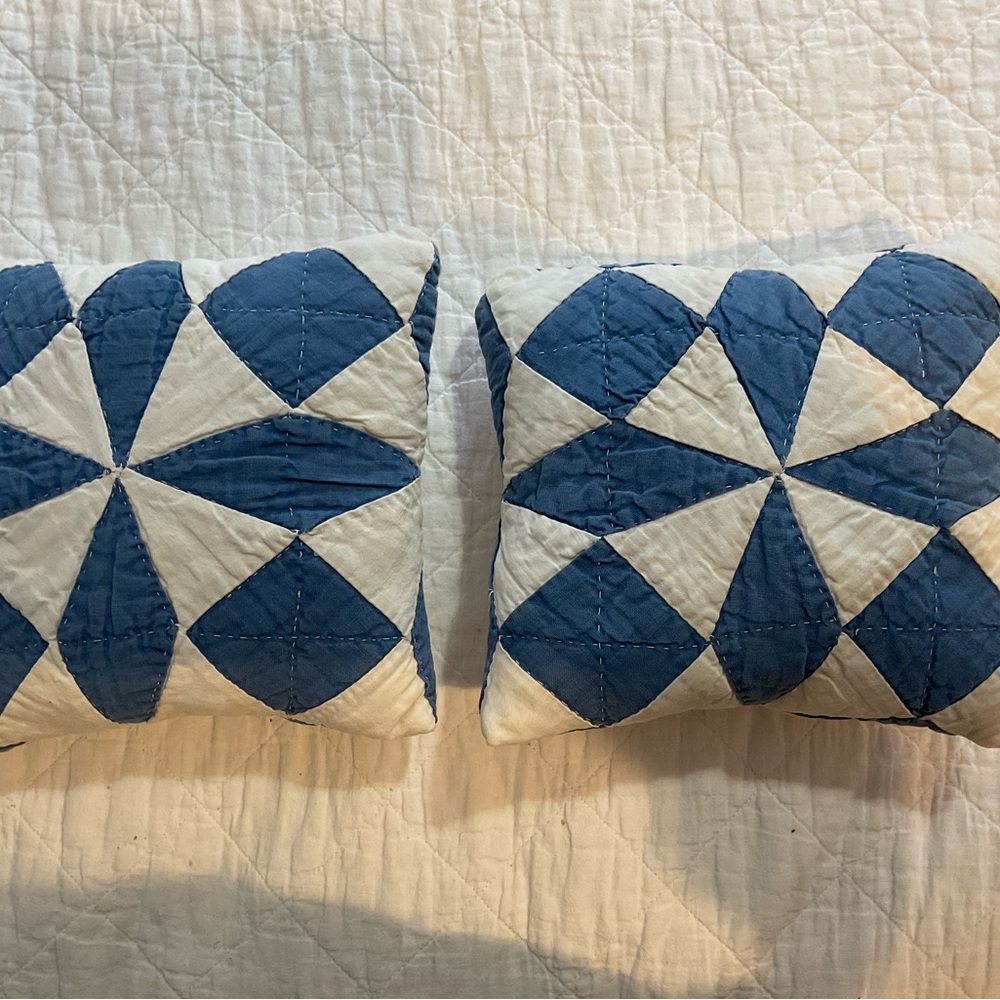 Blue and White Quilted Throw Pillows 9”x9”